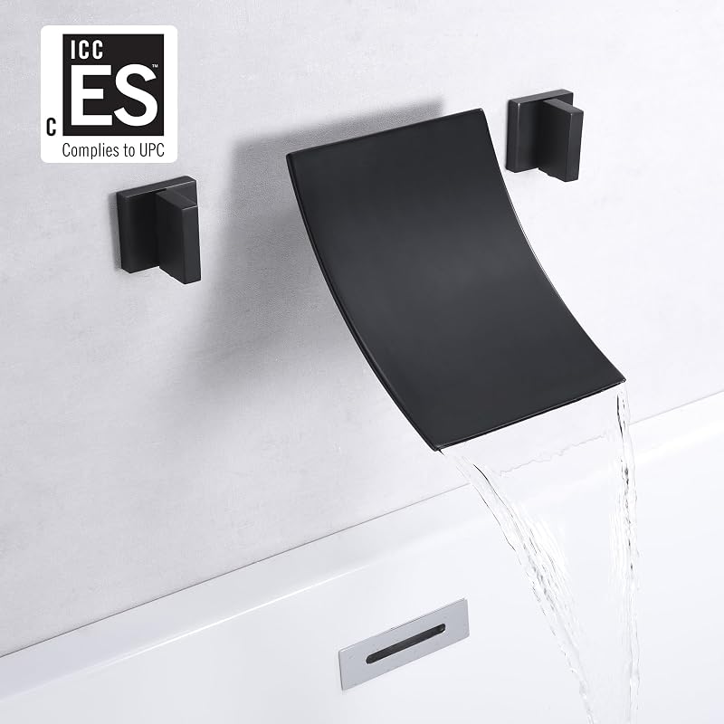 Grifo bañera pared llenador cascada negro mate