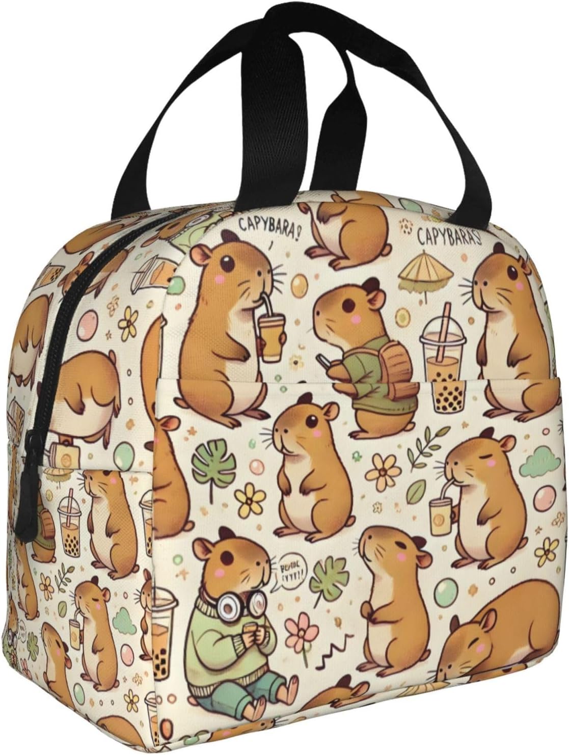 Bolsa almuerzo Capybara estampado moda reutiliz. aislada