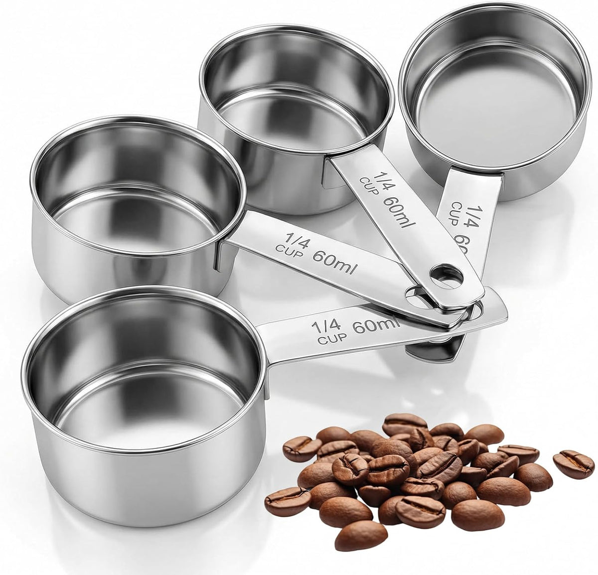 4 Tazas Medidoras 1/4 Taza Cuchara Acero Inox 2.0oz