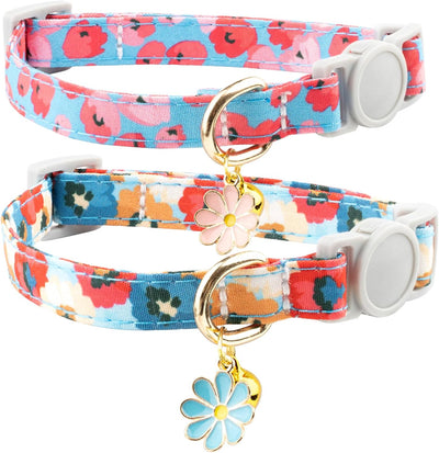 2 Collares Gato con Campana Rosa Dije Flor Femenino