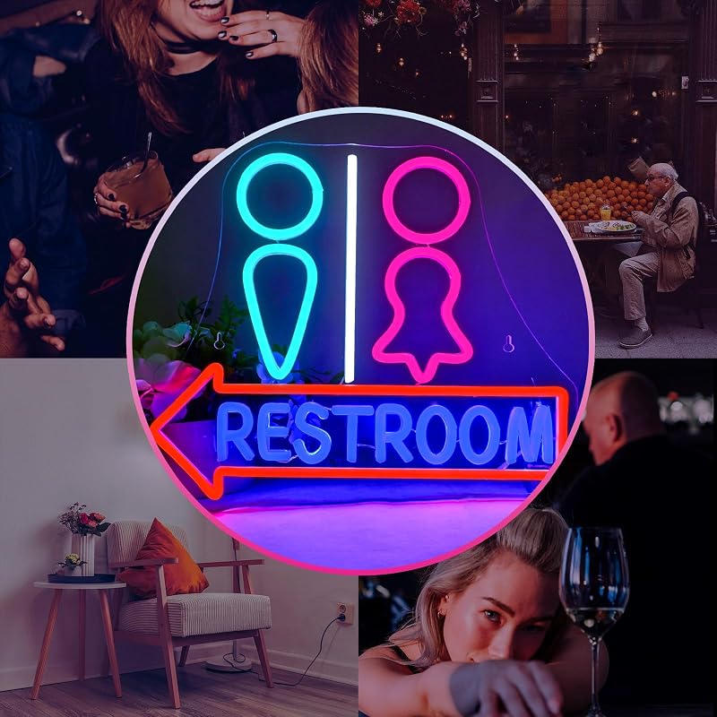 Señal neón LED baño con flecha regulable USB