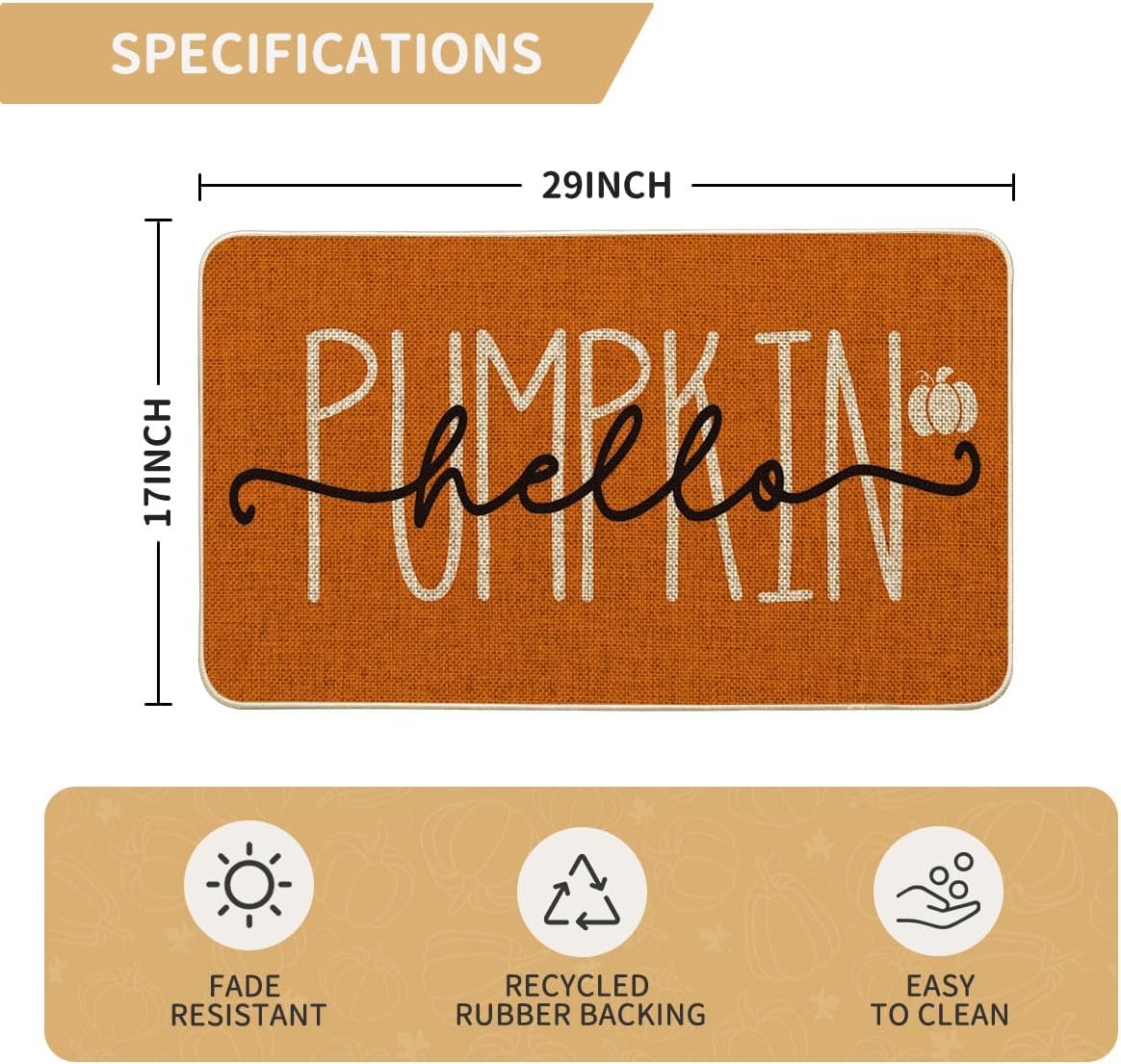 Felpudo otoño naranja Hello Pumpkin 17x29" para hogar