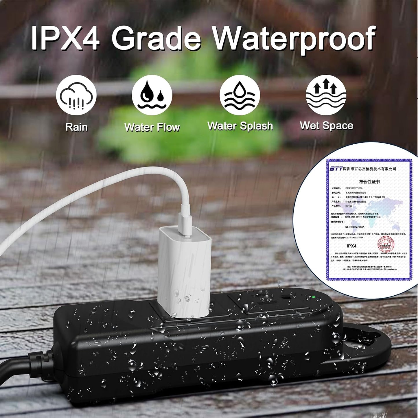 Regleta alimentación exterior 25ft impermeable IPX4 2 salidas