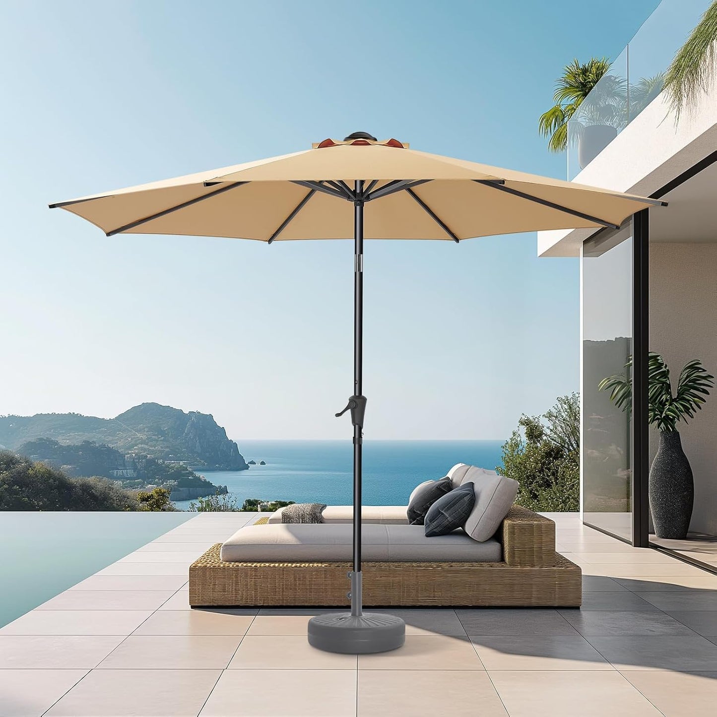 Sombrilla patio 9ft UPF50 8 varillas beige