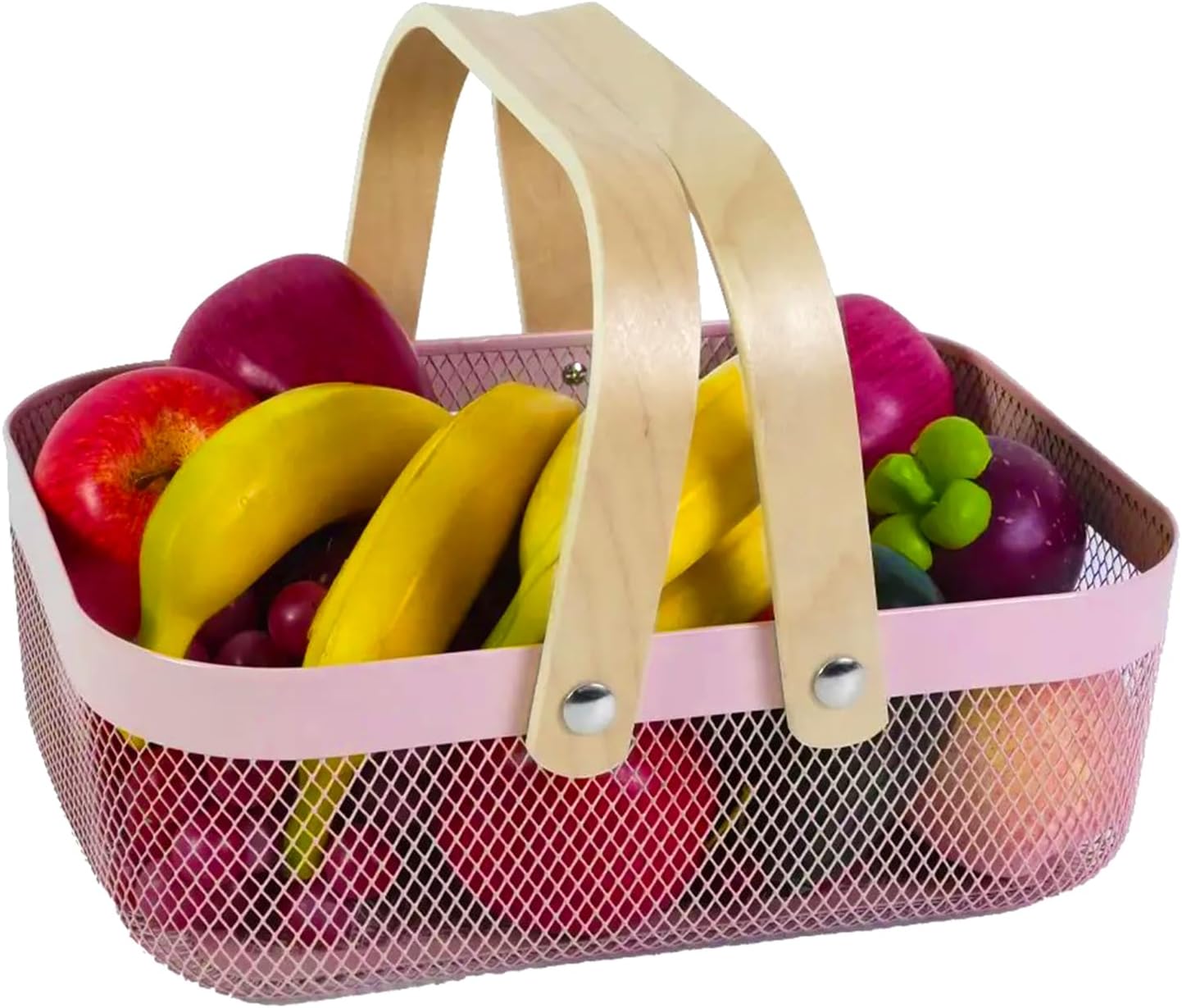 Cesta acero malla multifuncional con mango madera