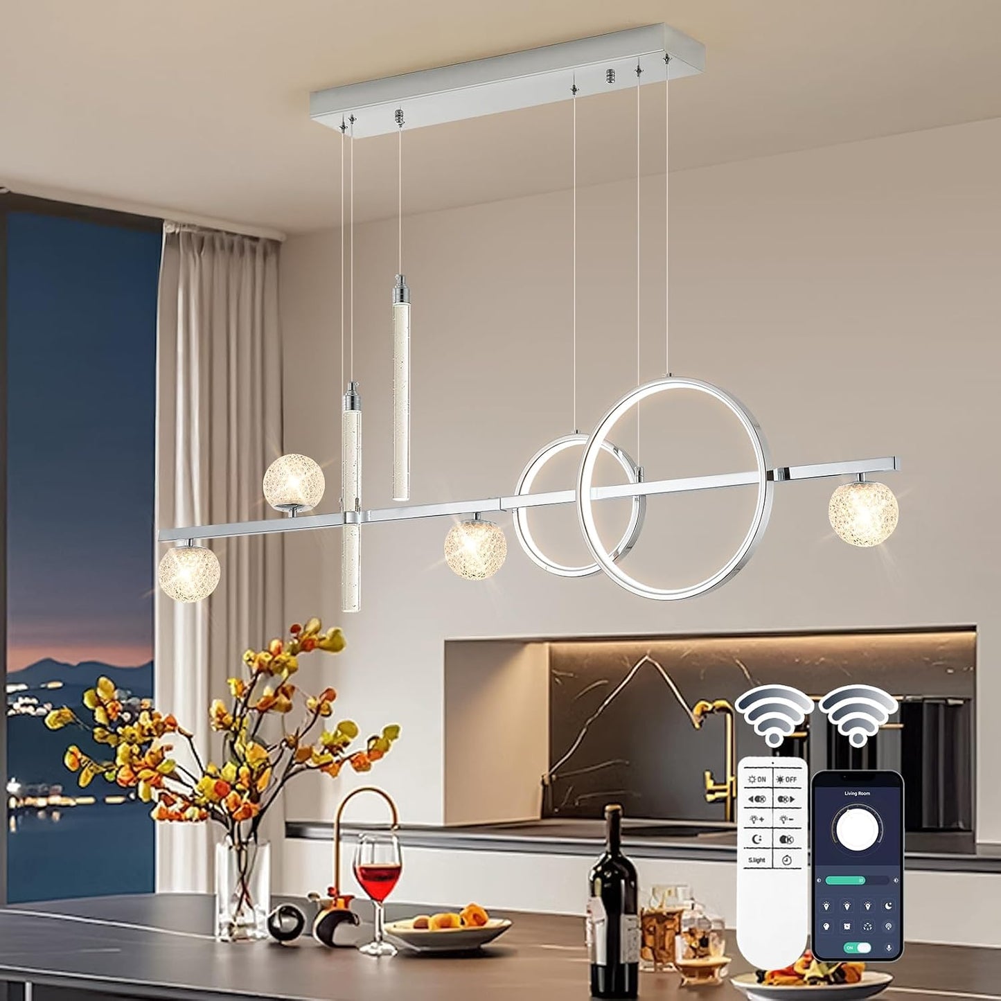 Lámpara colgante LED plateada 47pulg comedor cocina