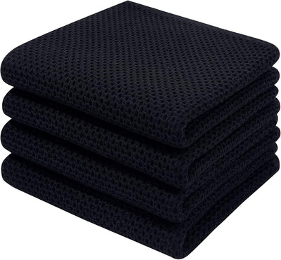 Trap. cocina algodón tejido gofre 13x28pulg set 4 negro