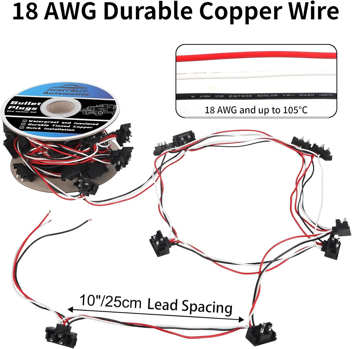 100 Conectores Cable 3 Puntas Calibre 18 para Camiones