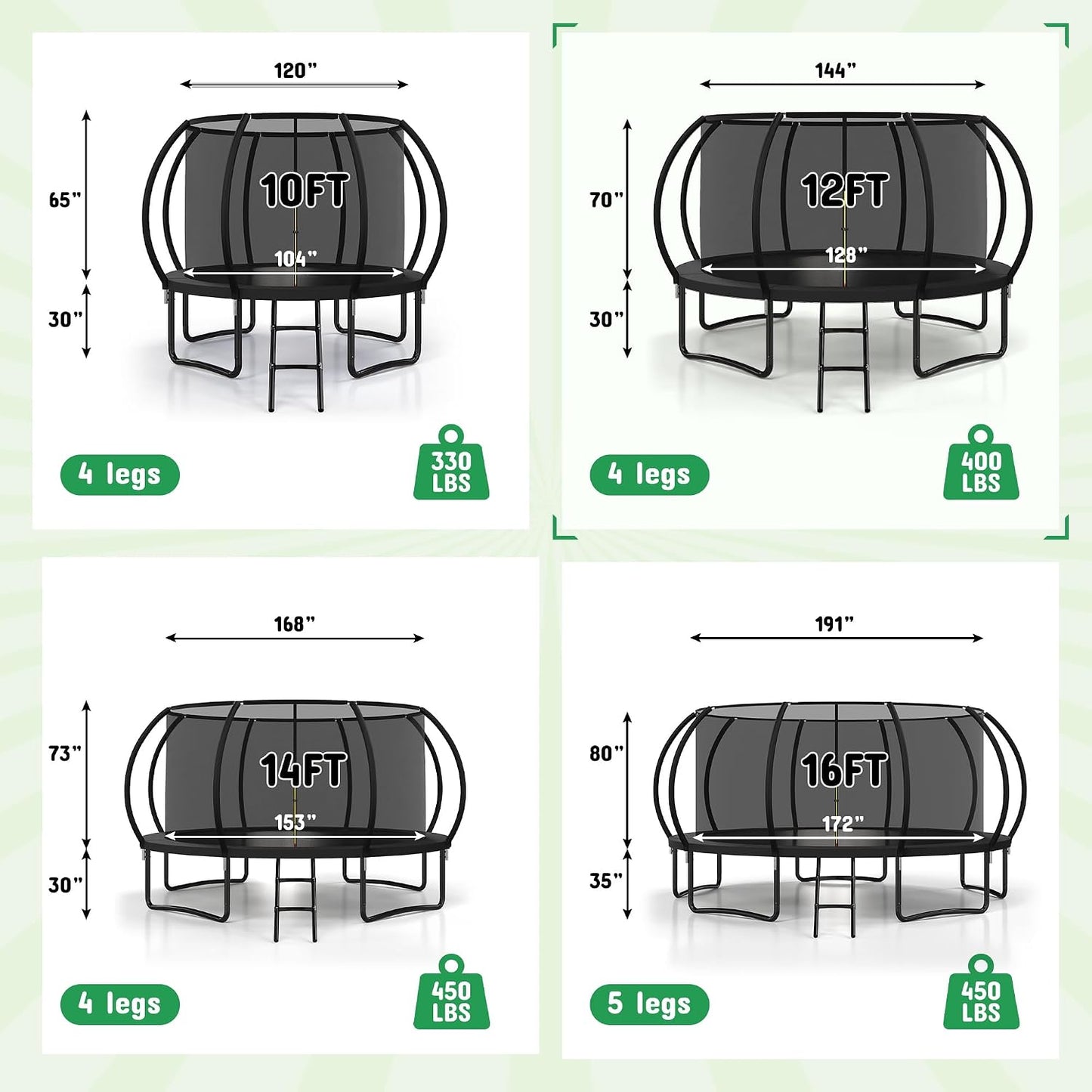 Trampolín exteriores 10-16ft red seguridad resorte ASTM
