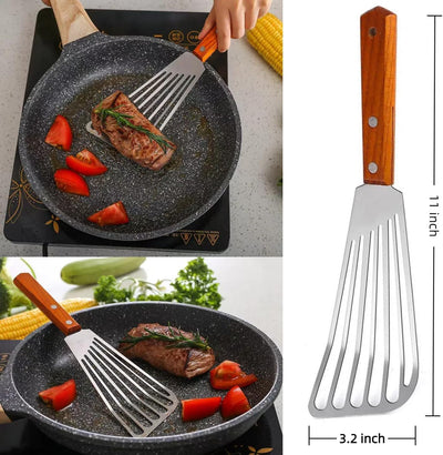 Espátula acero inox ranurada para cocina antiadherente