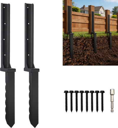 Kit 2 Pzas Poste Valla 30pulg Recubrimiento Negro Espiga Anclaje