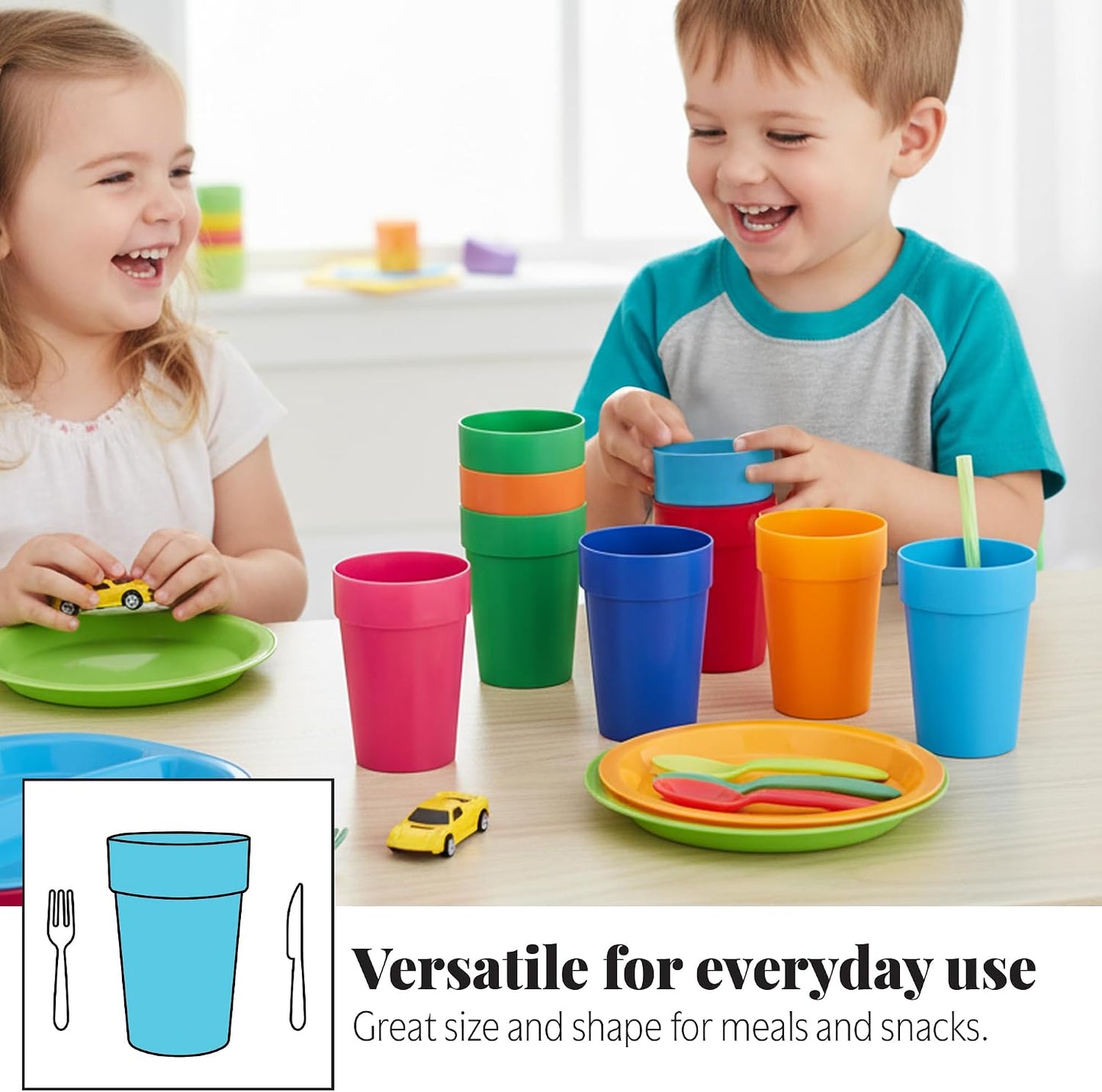 Vasos plástico irrompible 10oz set 16 niños reutilizables
