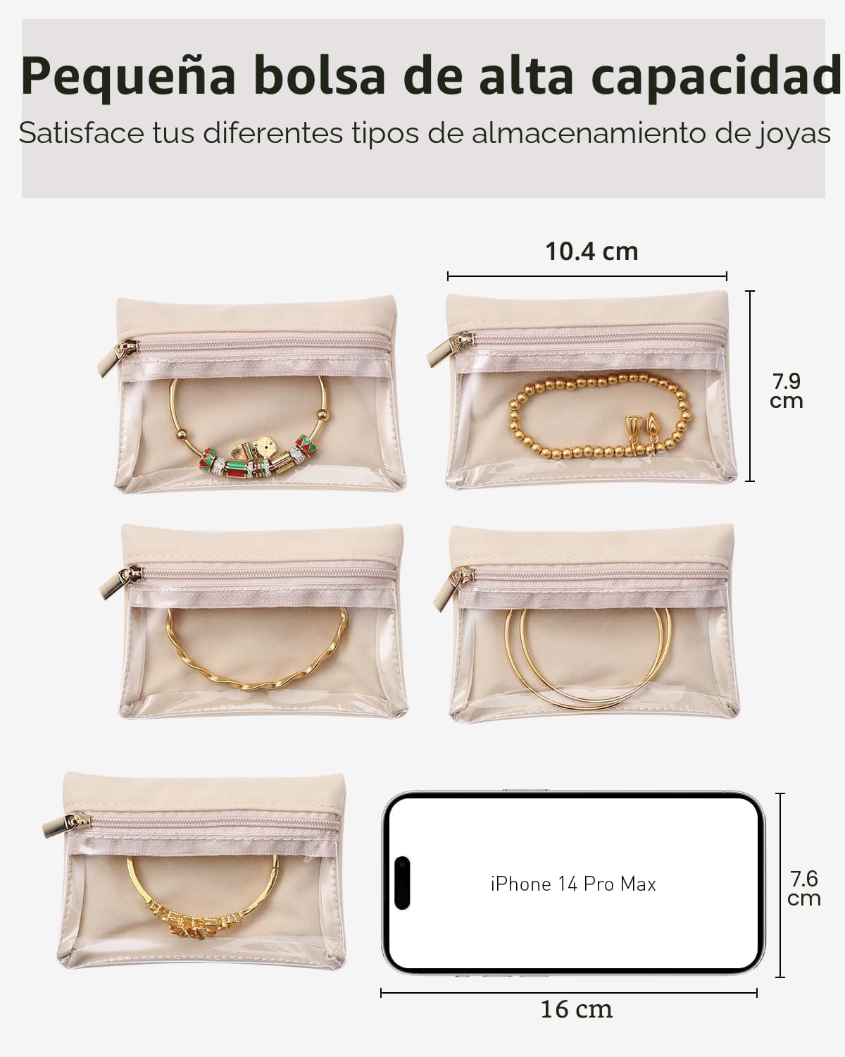 Estuche joyas viaje con bolsas terciopelo transparente