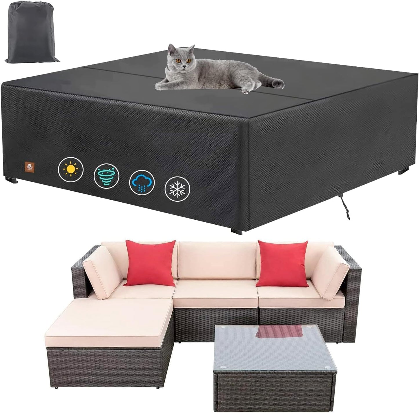 Set 5-6 pzas fundas impermeables sofá mimbre 4 plazas exterior