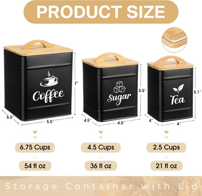 3 Pzas Tarros Metal Bambú para Café Té Azúcar