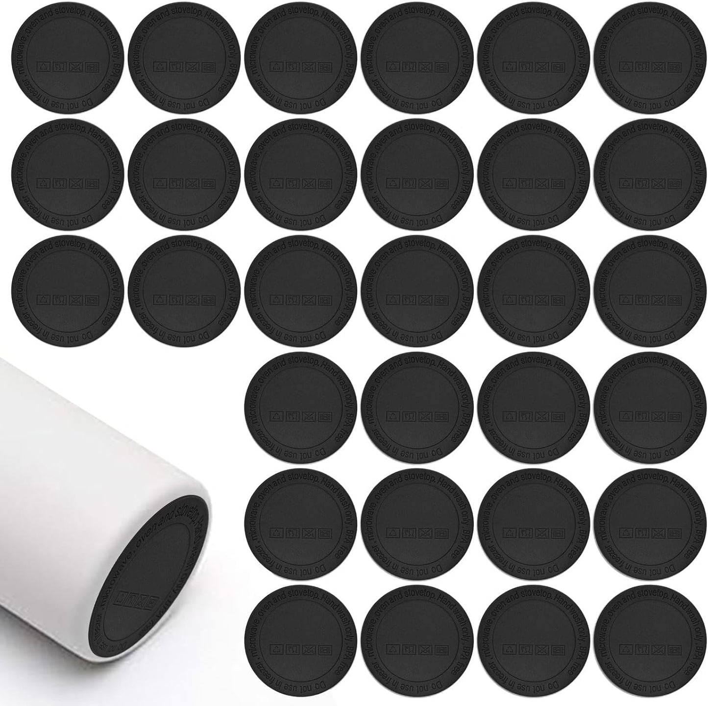 30 Pzas Goma Silicona Antiderrap para Vasos Delgados Negro