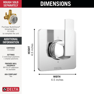 Válvula diversora Delta T11837 cromo 3 funciones empotrada