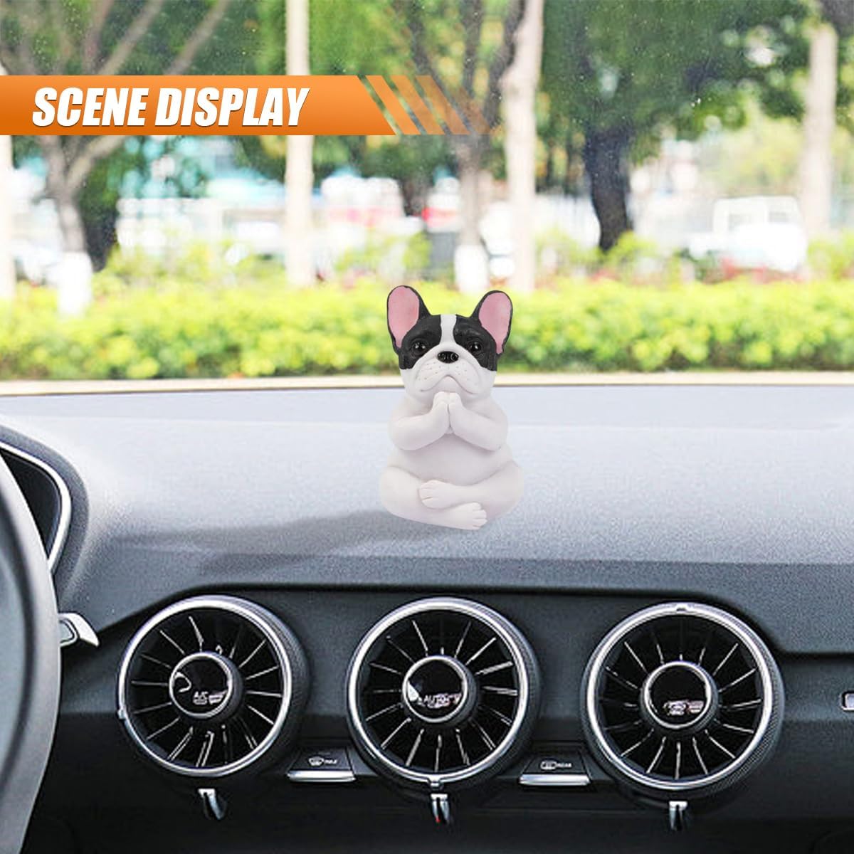 Figurita perro pug meditando resina decoración coche
