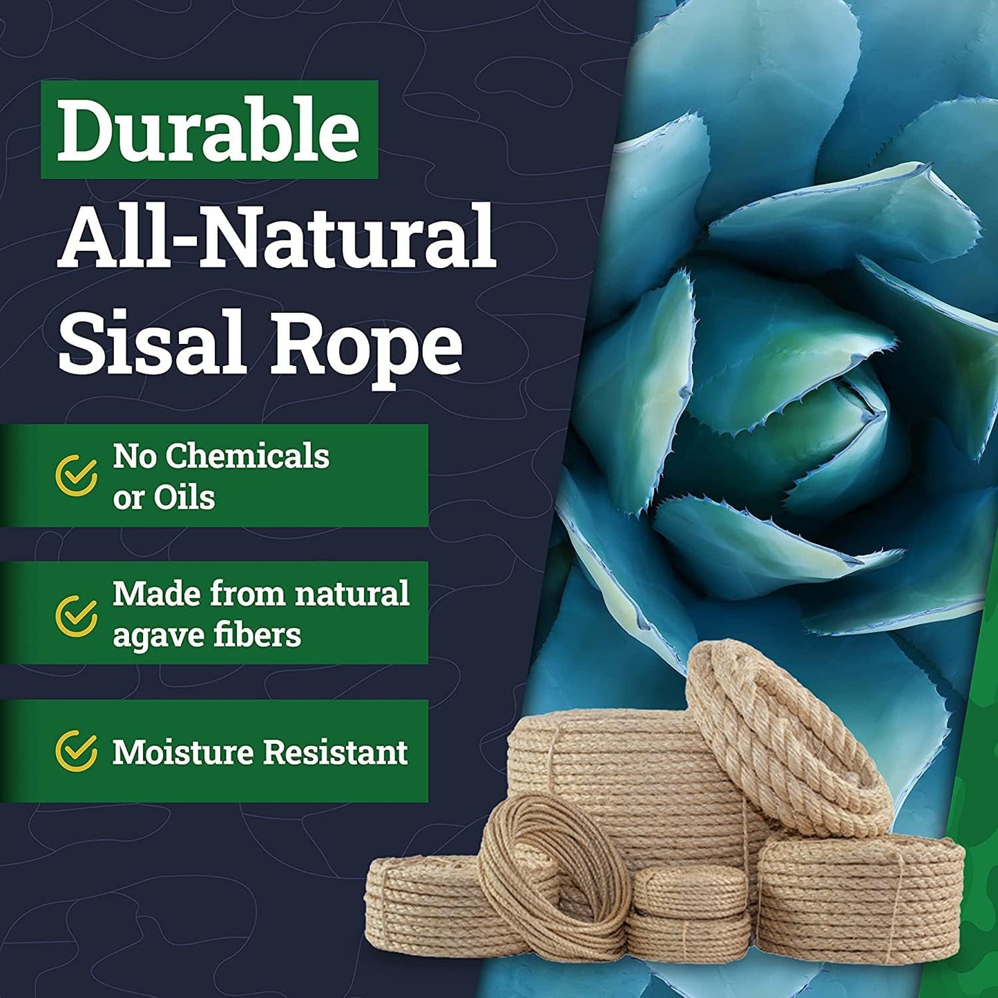 Cuerda sisal trenzada 3/16pulg resistente humedad rascador gatos