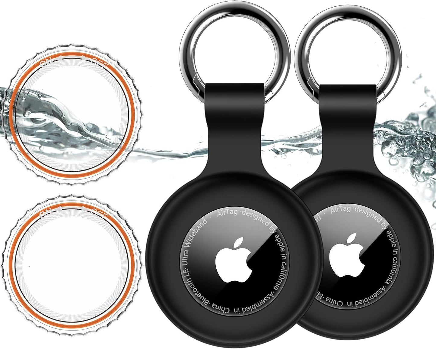 Fundas Airtag IPX8 Impermeable con Llavero Negro