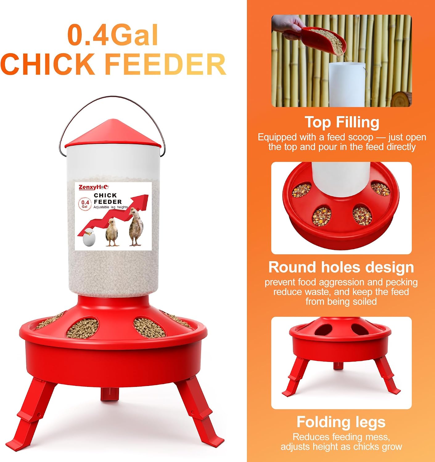 Set 2en1 alimentador pollitos 0.4gal llenado superior rojo