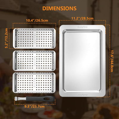Set 5 Cestas Acero Inox para Parrilla Asar Pescado Carne