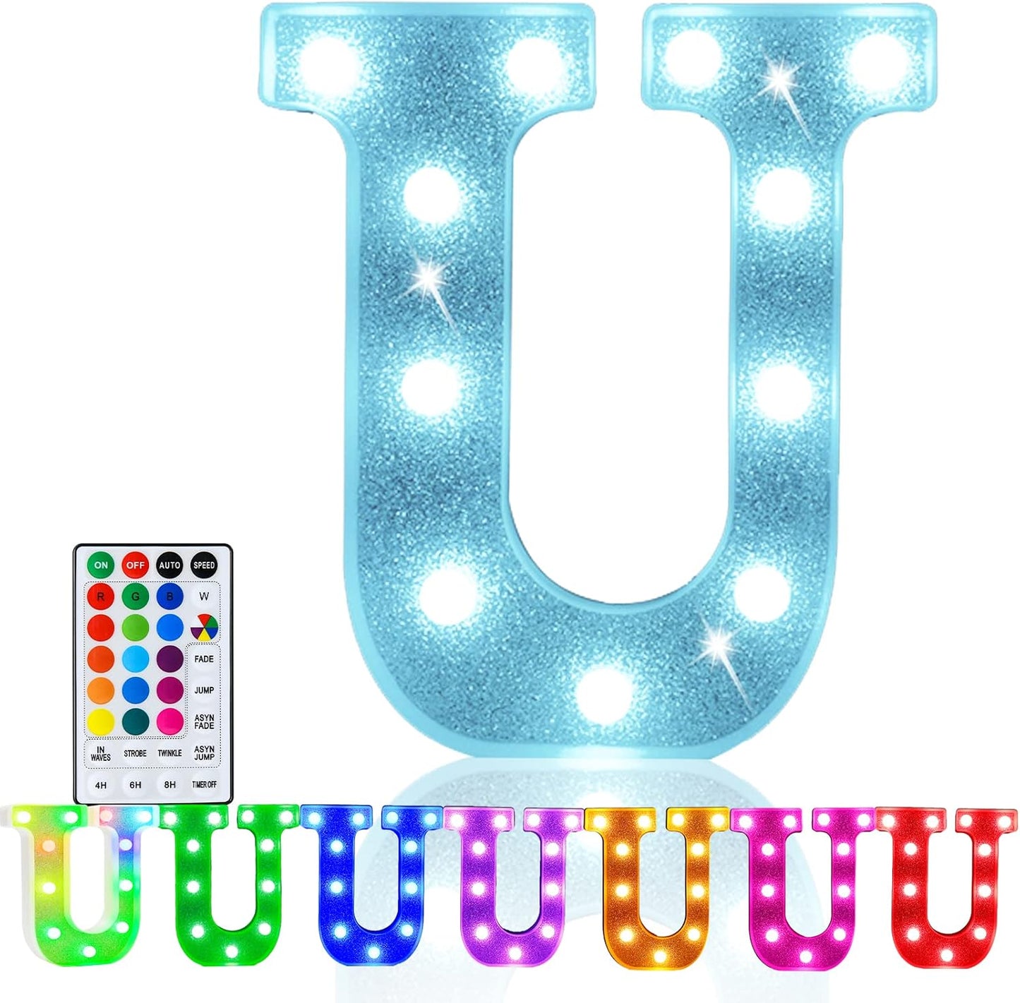 Letras LED multicolor con control remoto para decoración