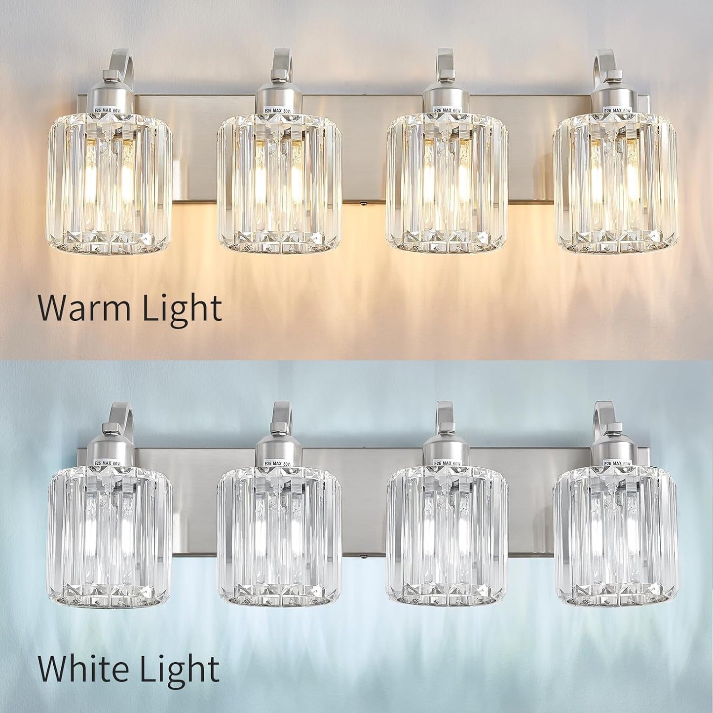 4 Luces Tocador Níquel Cristal Baño