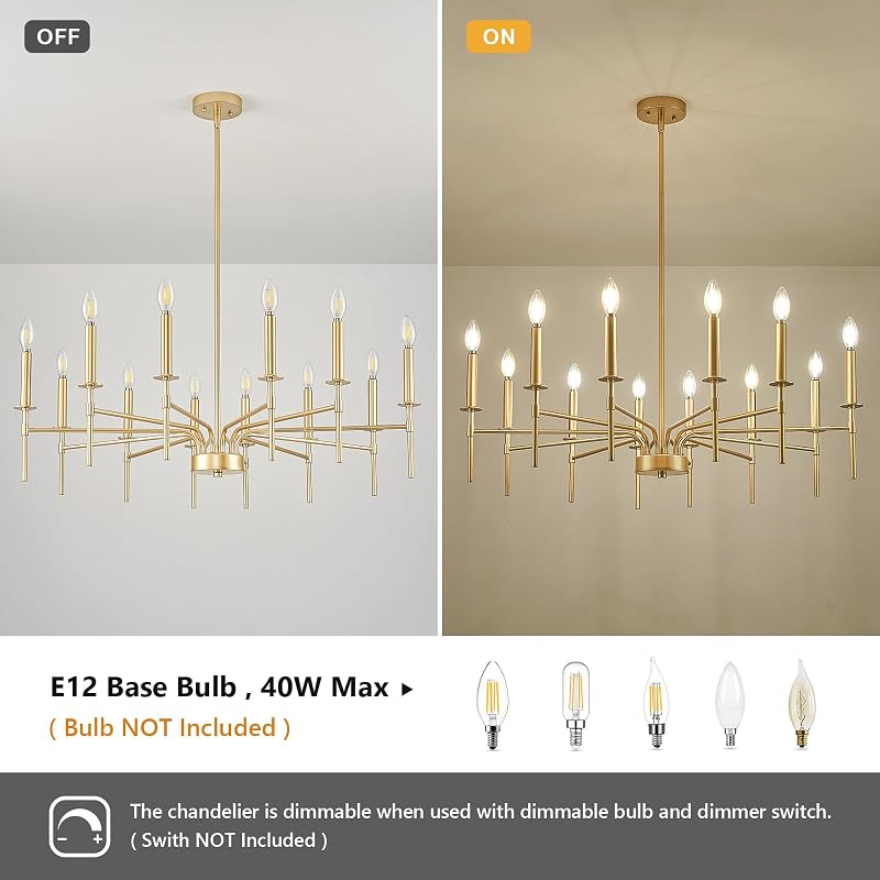 Candelabro dorado 12 luces metal comedor sala