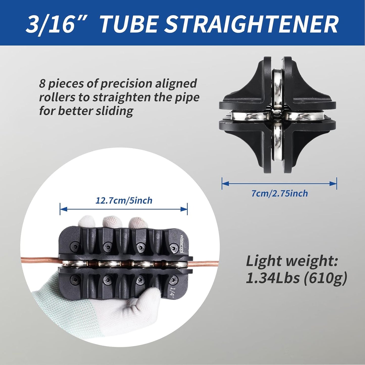Corrector tubo 3/16" acero aluminio cobre