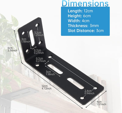 6 Soportes L Negro 4-5/7x2-1/3" para Madera