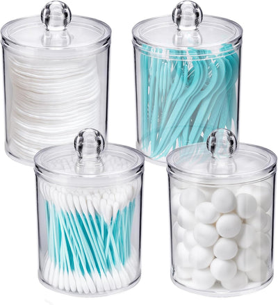 4 Dispensadores Qtip Plástico Transparente con Tapas
