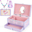 Caja joyería musical con cajón para collares y pulseras rosa