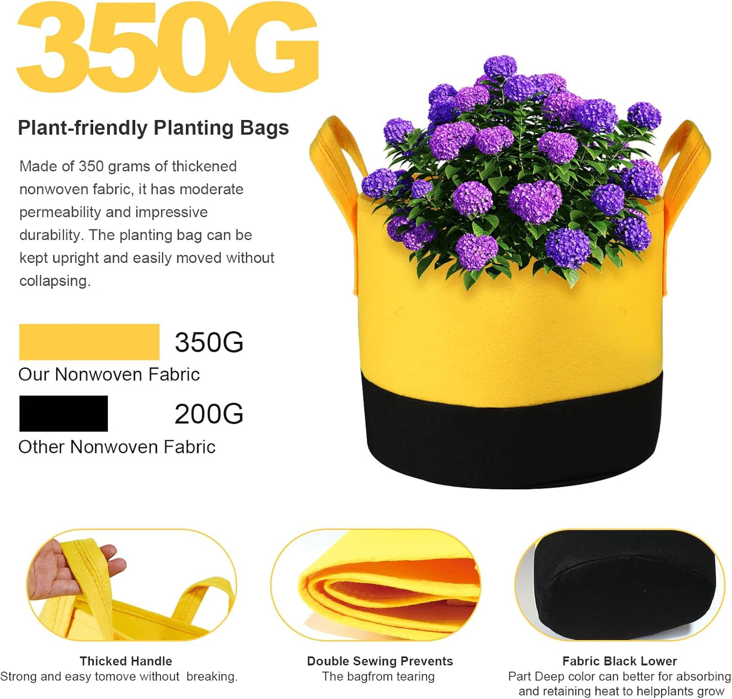 6 Pzas Bolsas Cultivo 5gal con Asas para Jardín