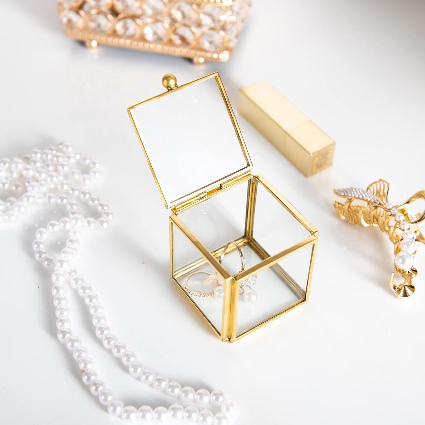 2 Cajas Cristal para Joyería Anillos Aretes Regalo Boda