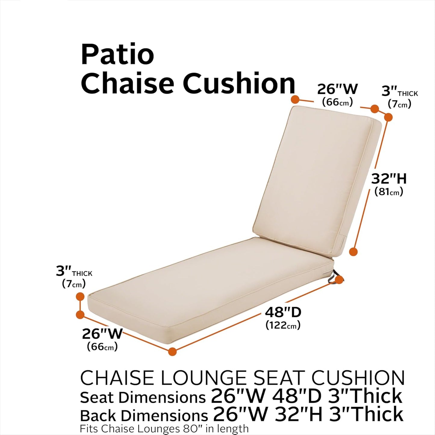 Cojín chaise lounge aire libre 80pulg beige envejecido set 2