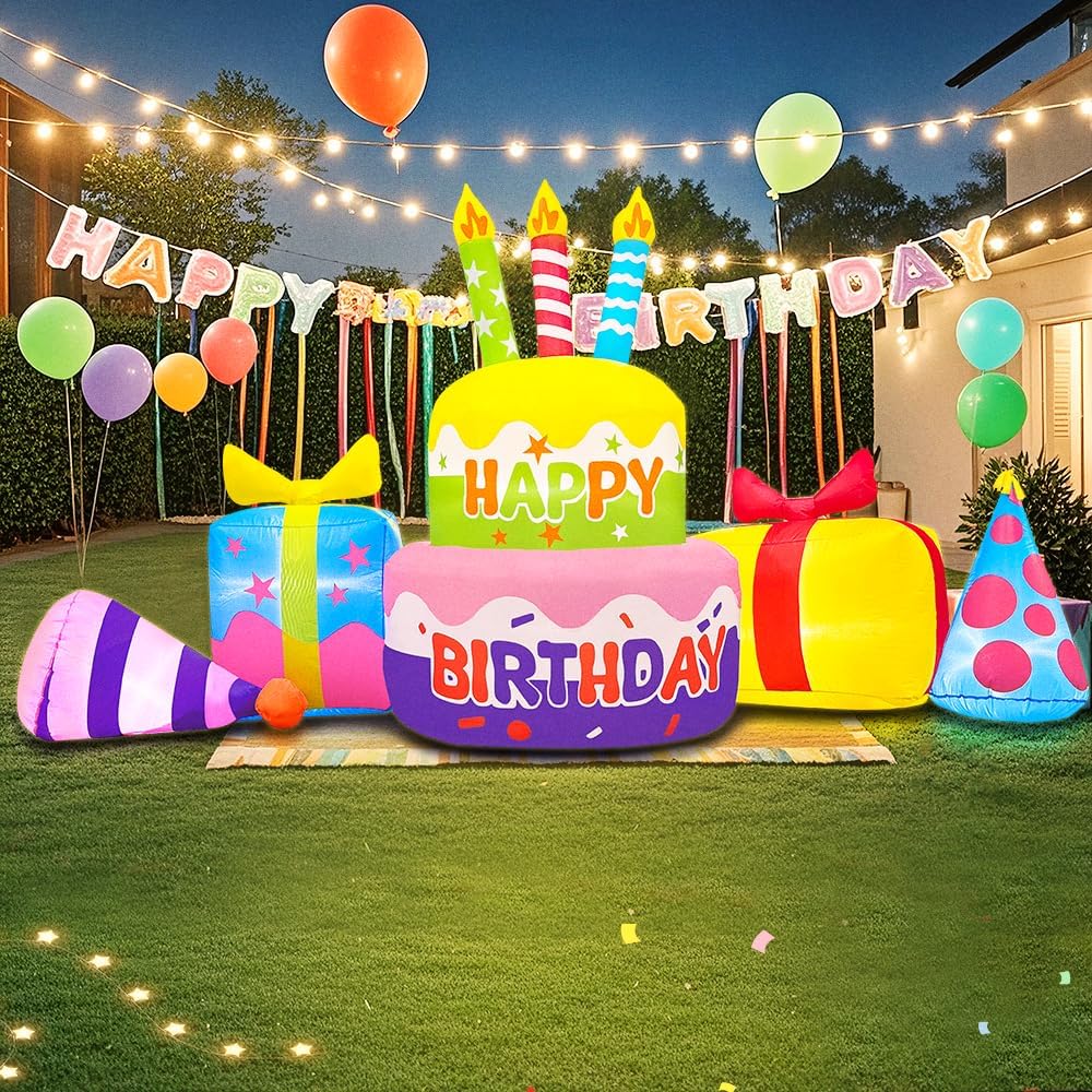 Decoración inflable cumpleaños 8ft con luces LED para