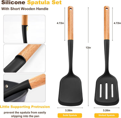 2 Pzas Espátula Silicona Mango Madera Negro