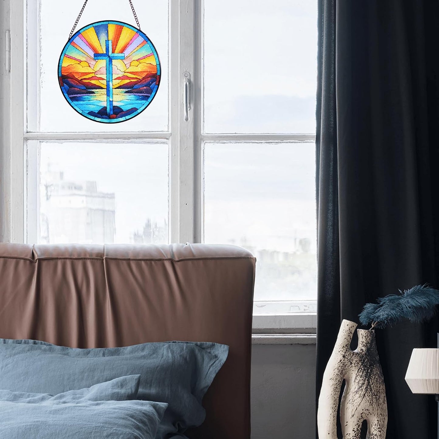 Cruz vitral colgante para ventana 8" texturizado Navidad