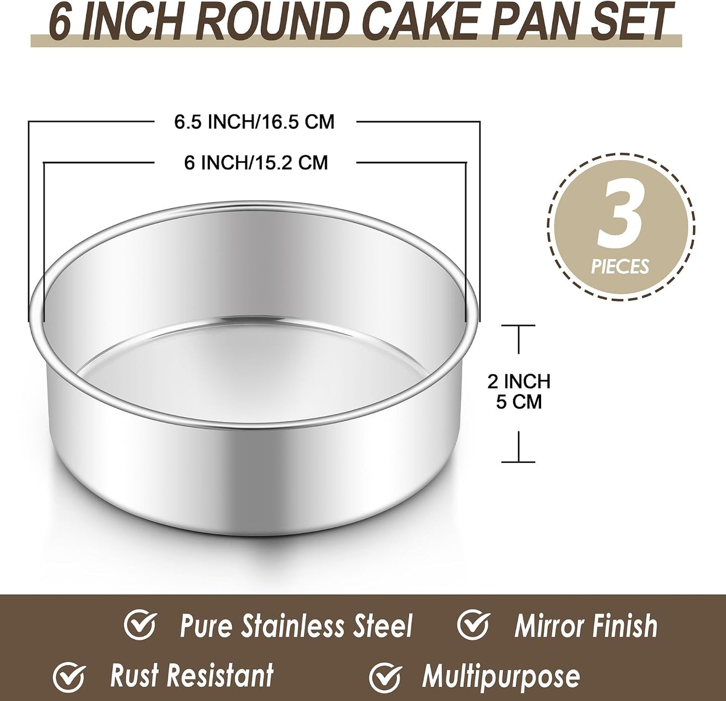 Set 3 Moldes Redondos Acero Inox 6pulg Antiadherentes