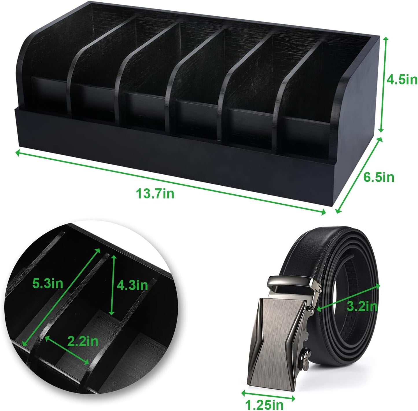 Organiz. cinturón 6 compartimentos bambú para closet
