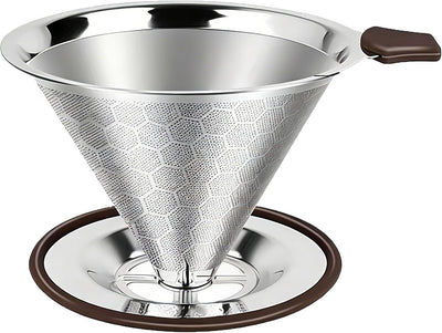 Gotero de café vertido de acero inoxidable sin papel reutilizable filtro doble cono malla 600 para 1 a 4 tazas