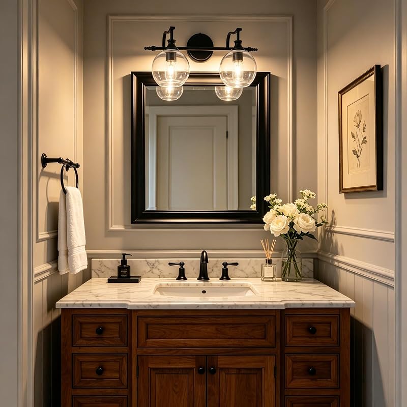 Luz Tocador Baño 2 Luces Negro Mate Aplique Vidrio