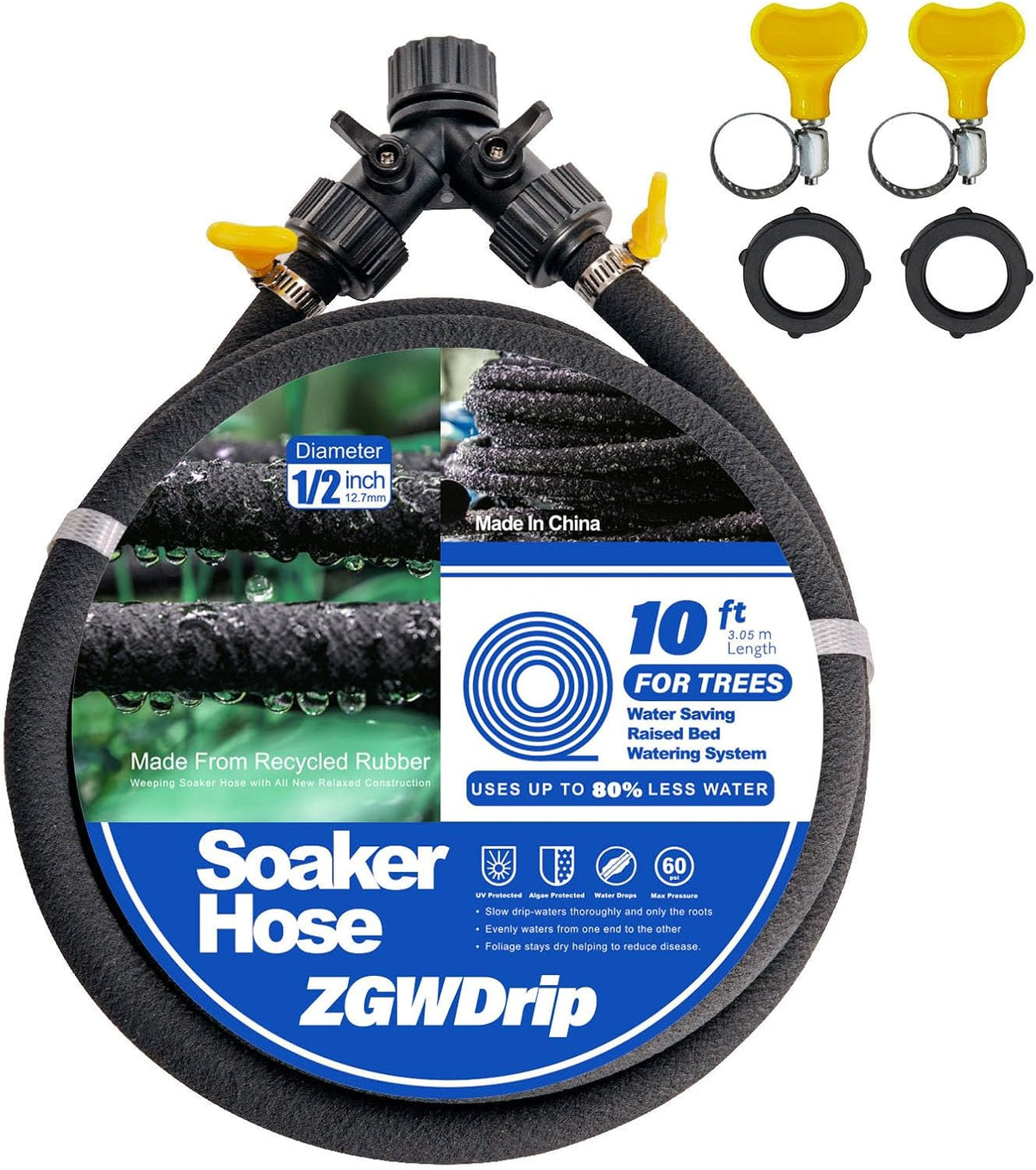 Manguera remojo 10ft para árbol 1/2pulg con conectores latón