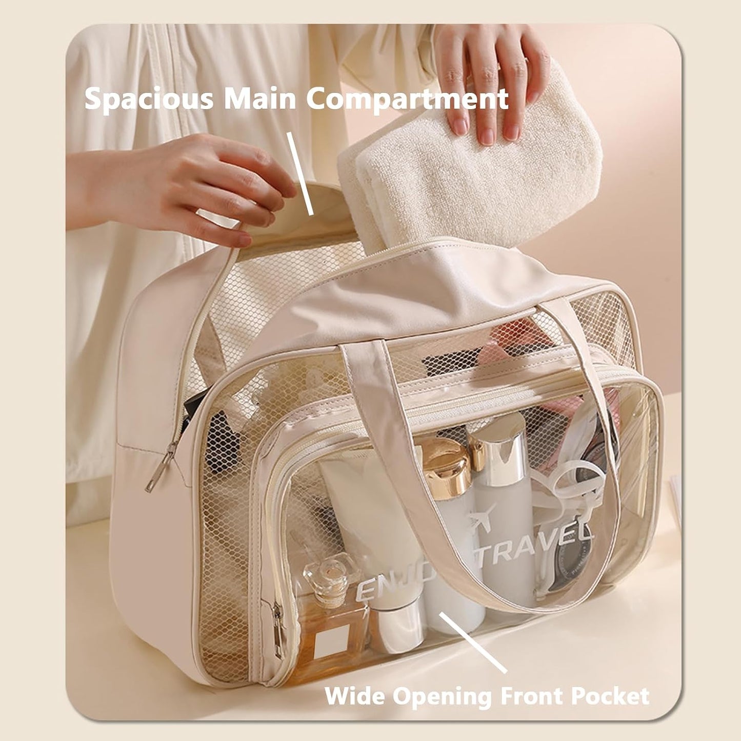 Neceser viaje grande bolsa ducha playa impermeable beige