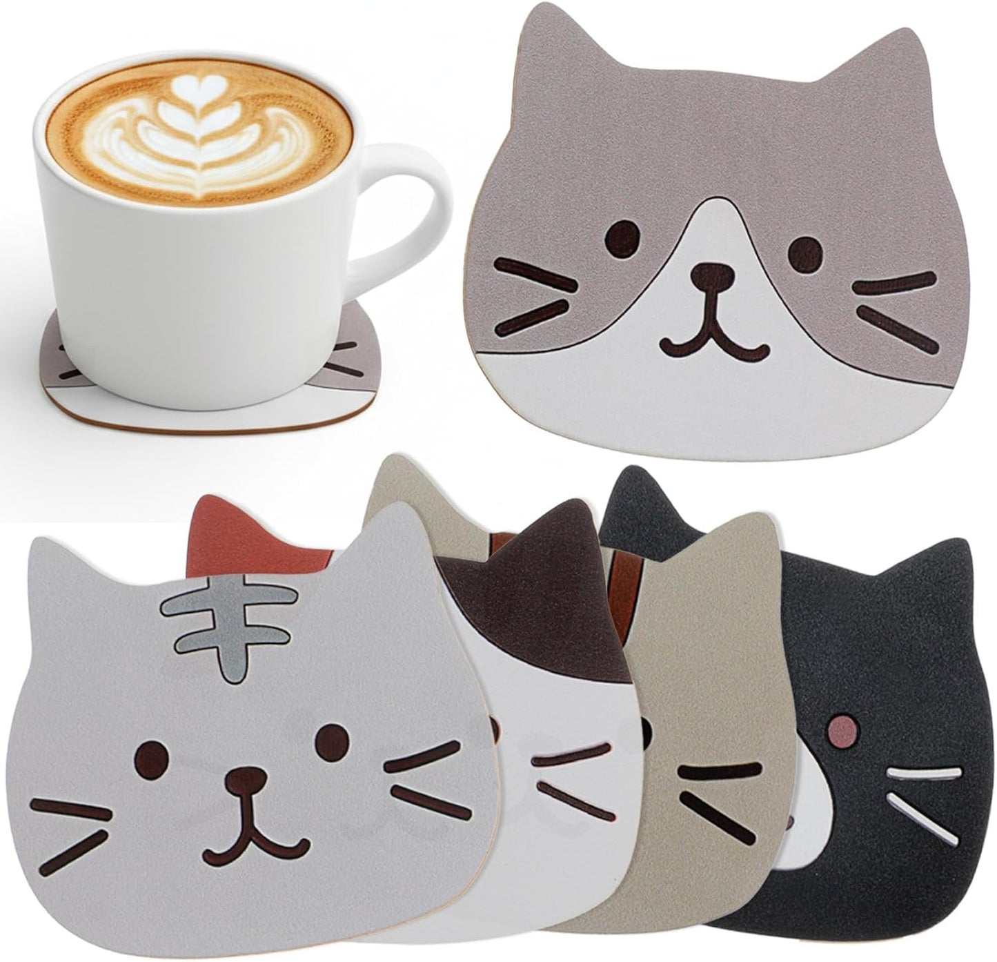 5 Posavasos Gato Aislamiento Madera Escritorio Oficina