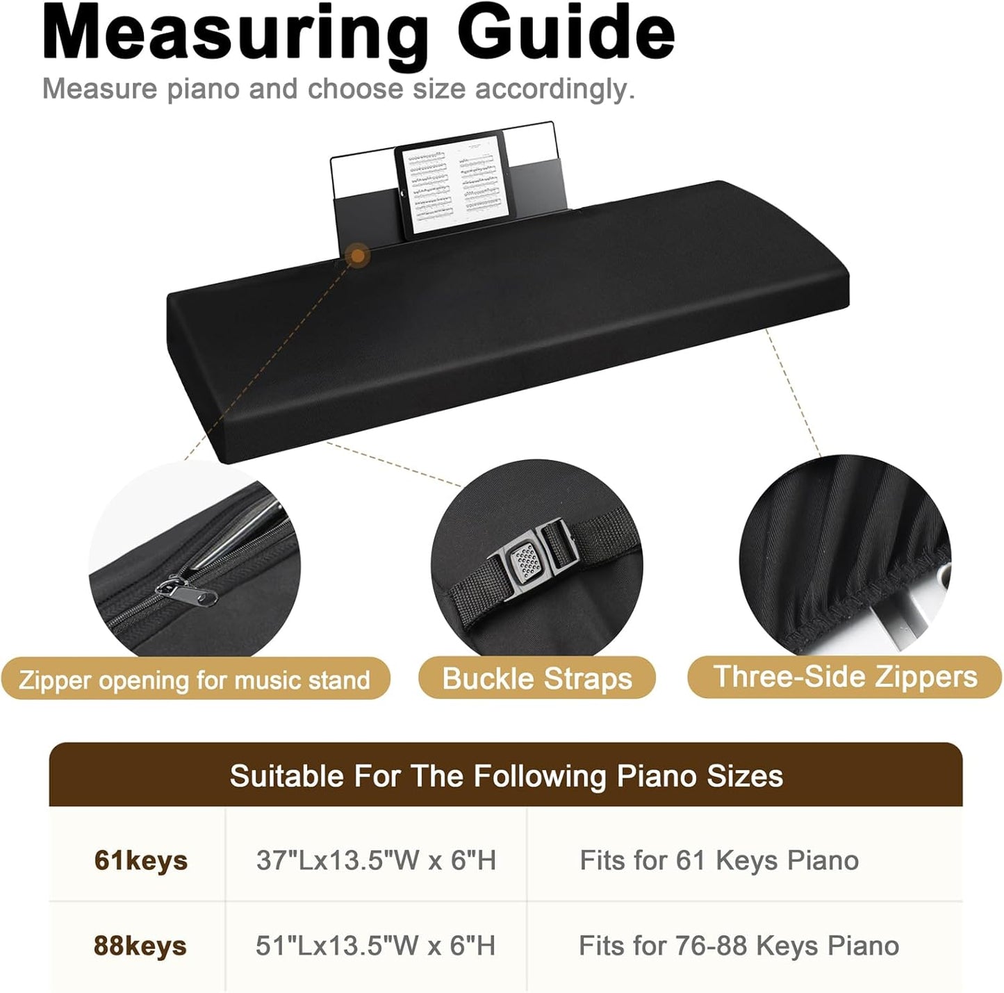 Funda elástica teclado piano 61 teclas soporte música negro