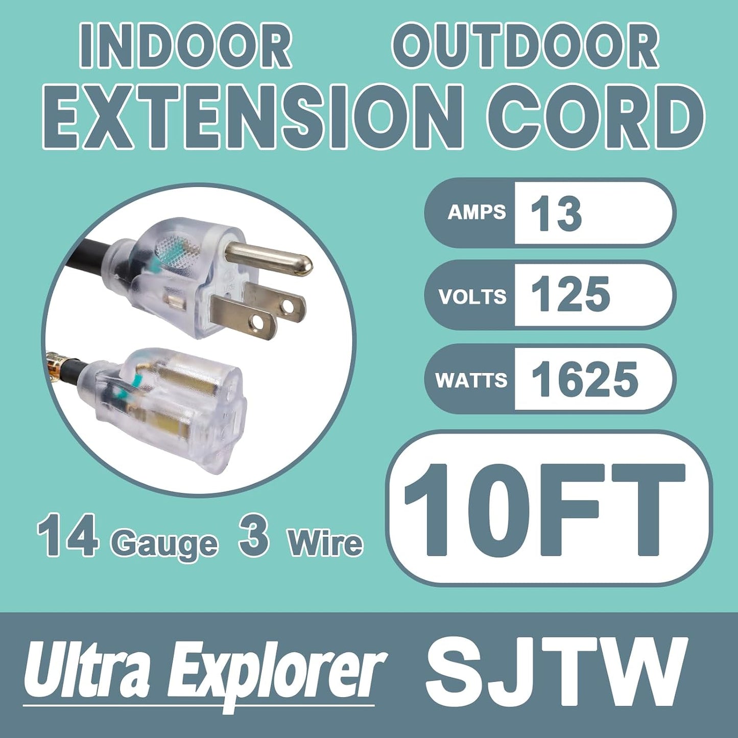Cable extensión 10ft 3 clavijas negro impermeable jardín
