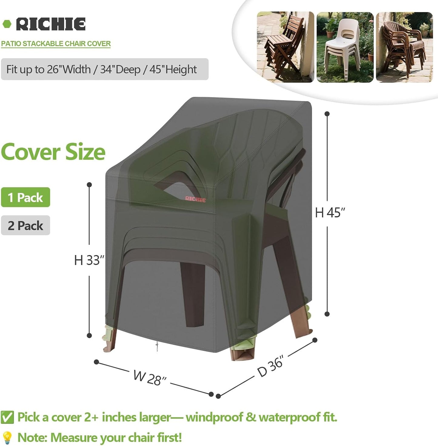 Funda apilable silla patio 600D impermeable UV 35
