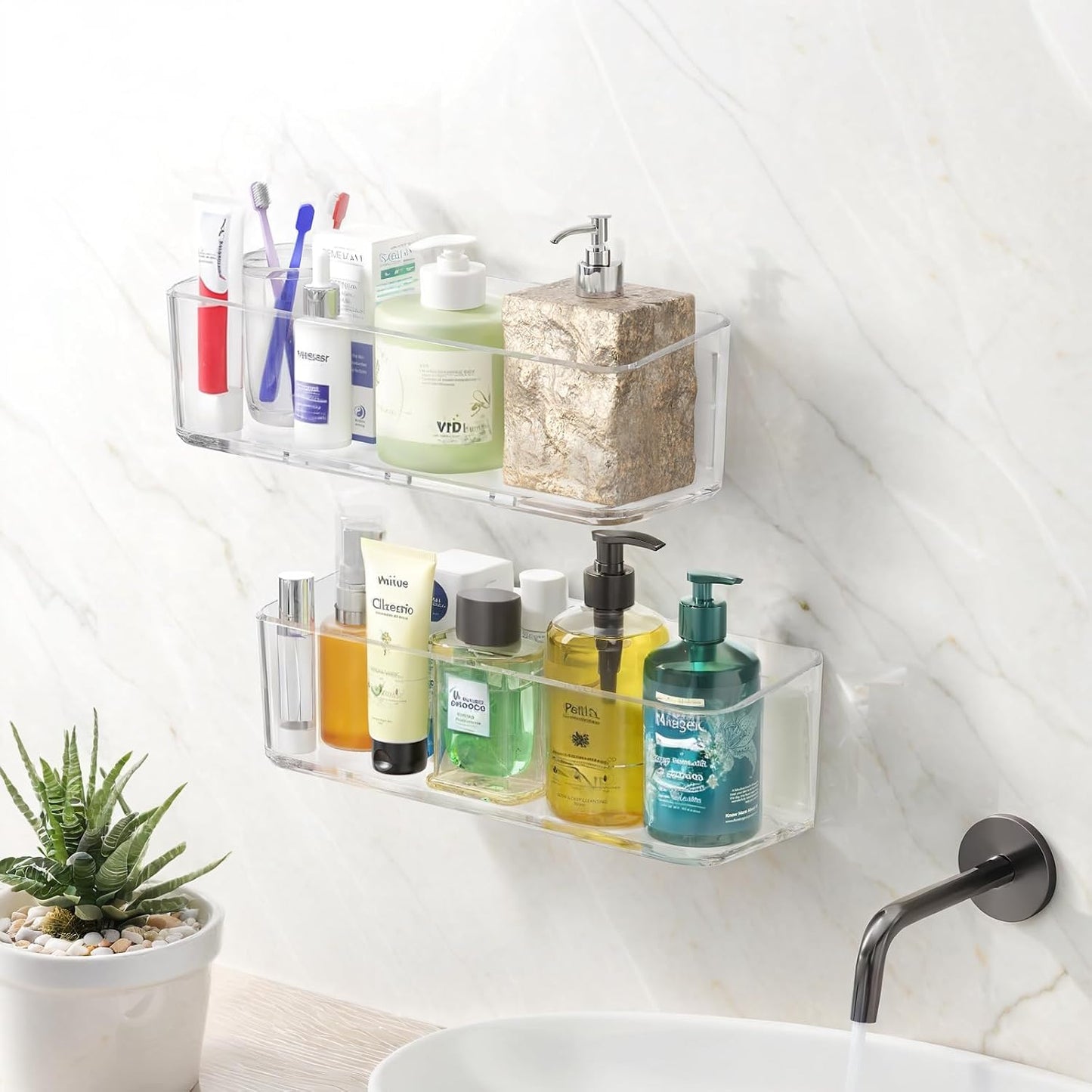 Organiz. ducha autoadhesivo pared 2uds transparente